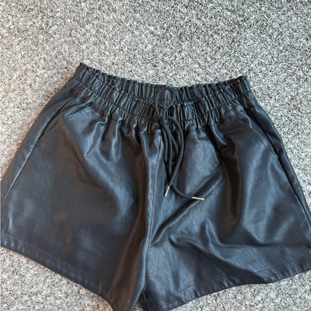 High Waist Black Women's leather shorts